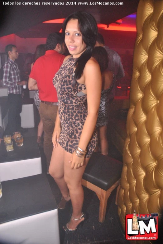 a  woman posing in a dress at a club