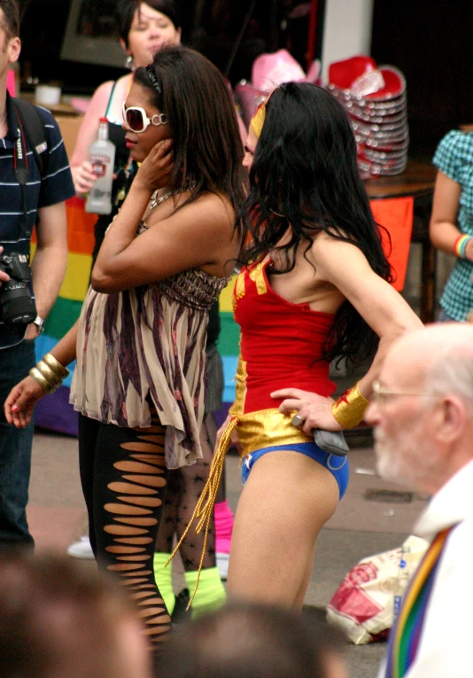 two women with very tight underwear standing together