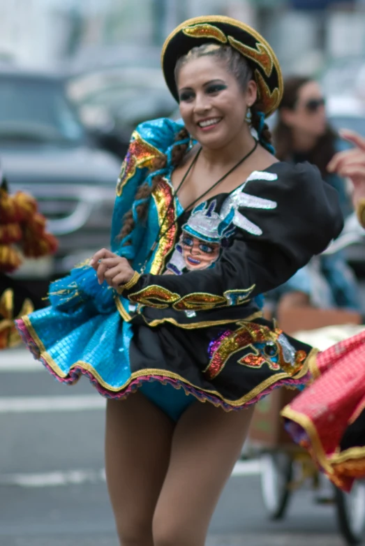 a young woman with large  walking down the street