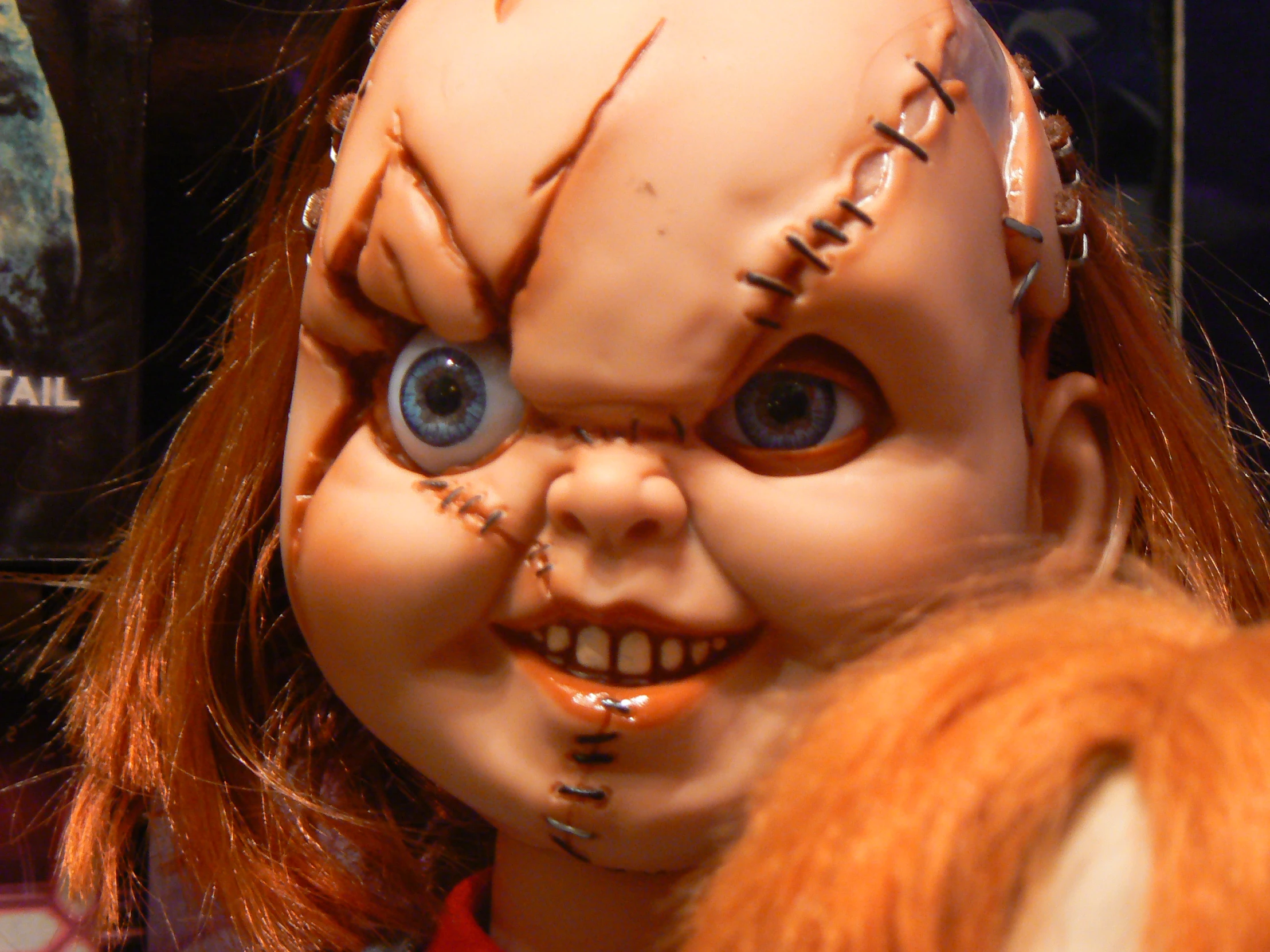 a scary doll has  on its face