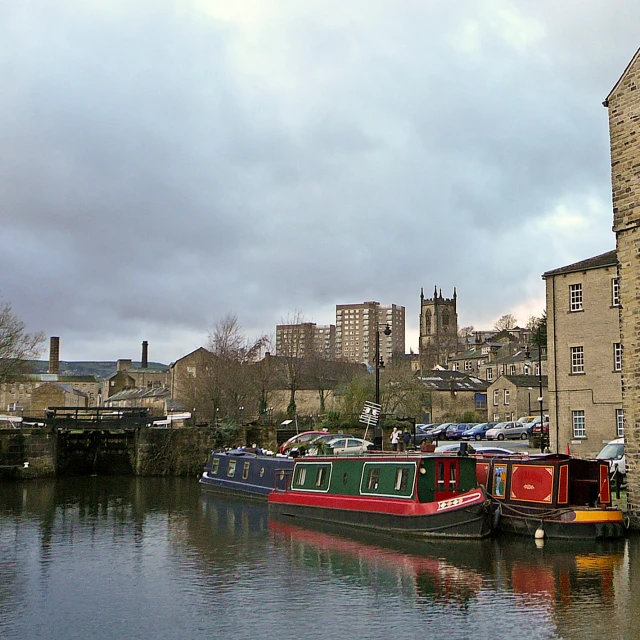 a couple of boats are sitting in the water