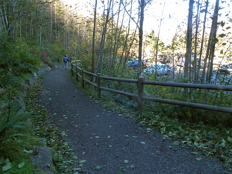 a wooden fence separating an unparaded pathway