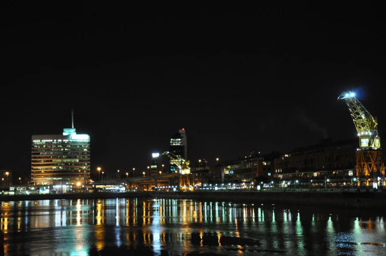 a night view with a large body of water