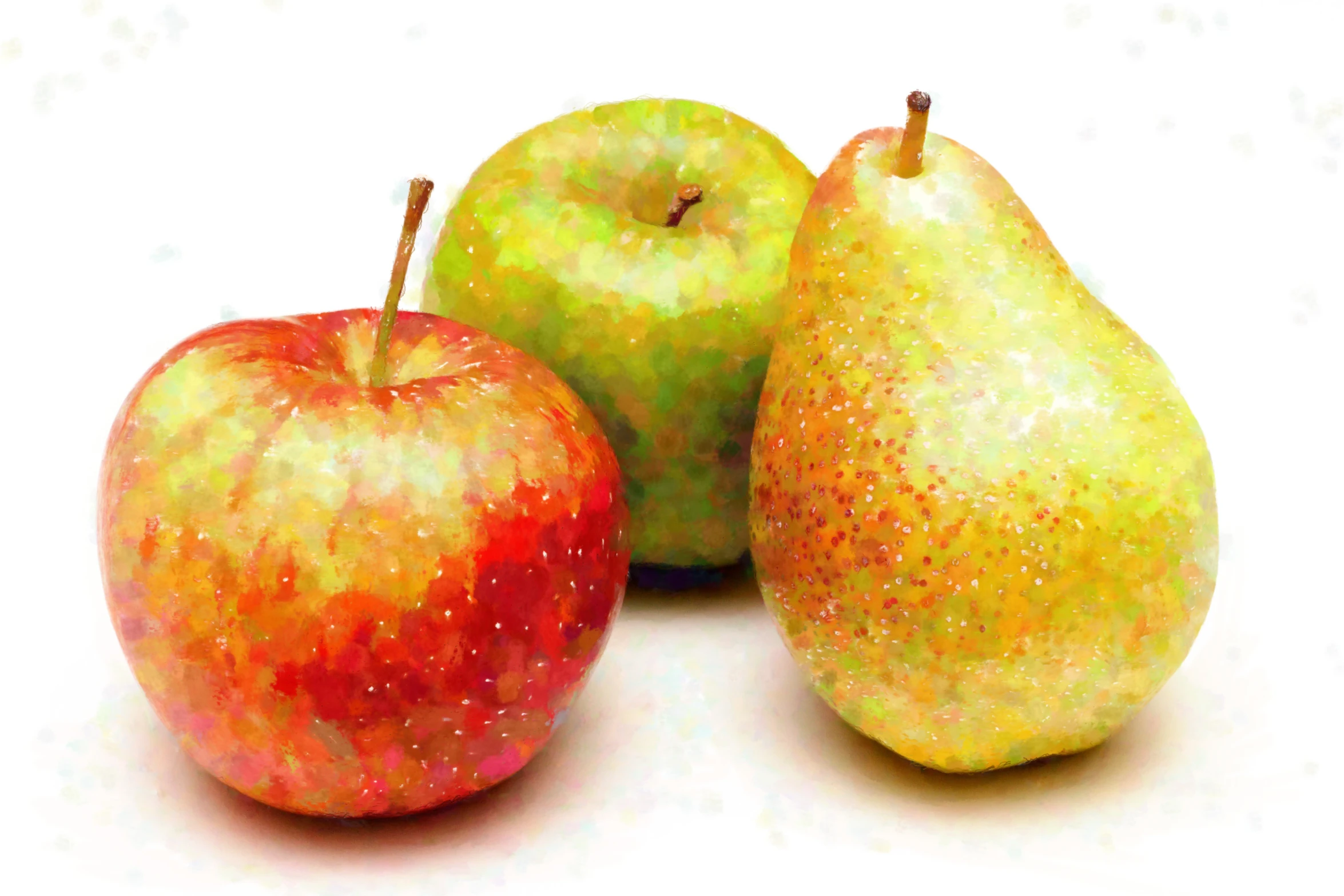 a drawing of an apple and pear side by side