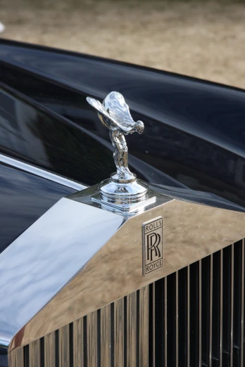 an image of the front of a car with a chrome hood ornament