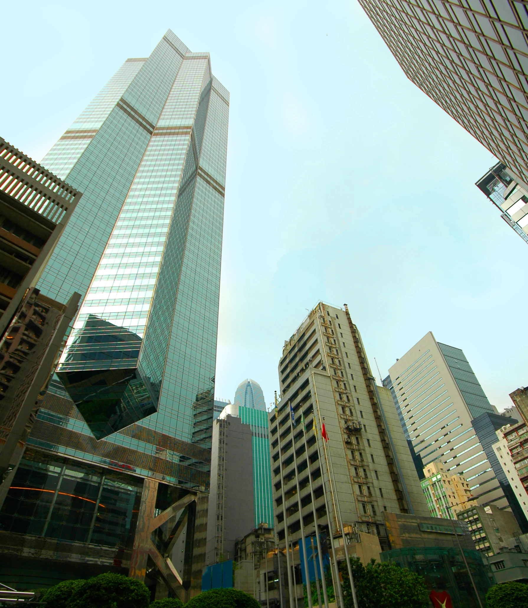 a po taken from below looking up at tall buildings