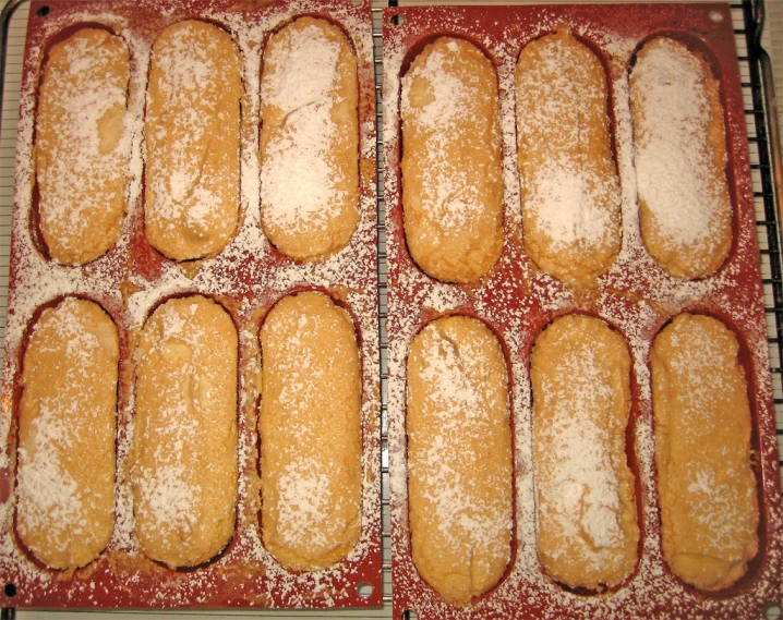 several rows of sugar filled banana pastries in the pan