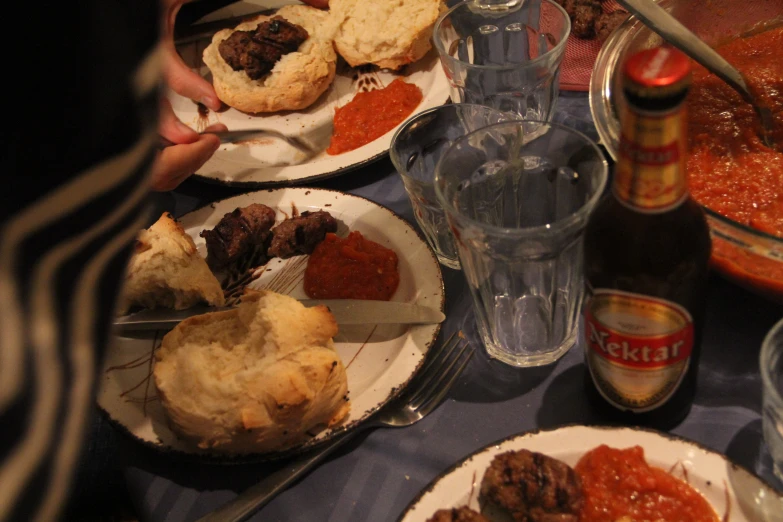 some plates of food sitting on a table