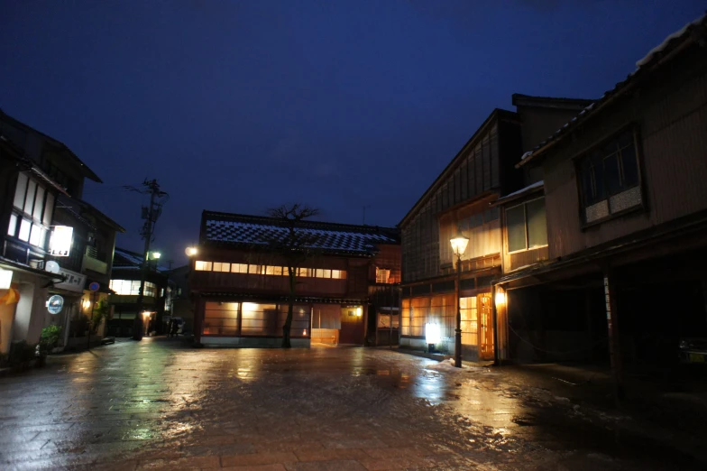 the courtyard is empty at night and it is nice