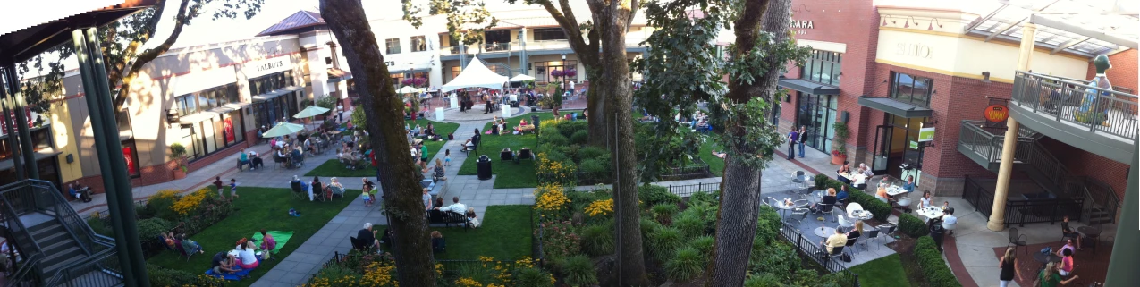 an overhead s of people walking through a park