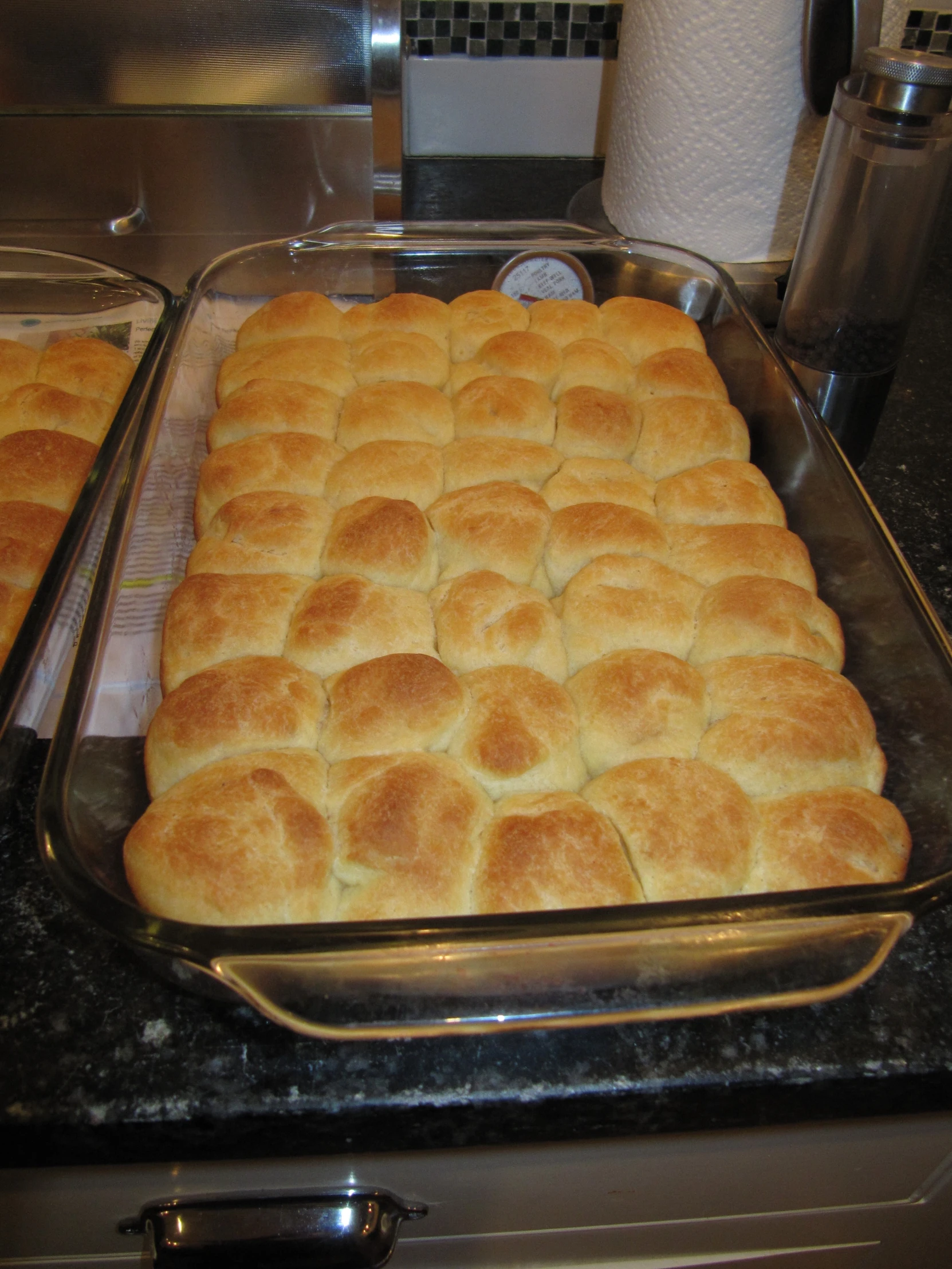 a tray with baked food sitting on top of a counter