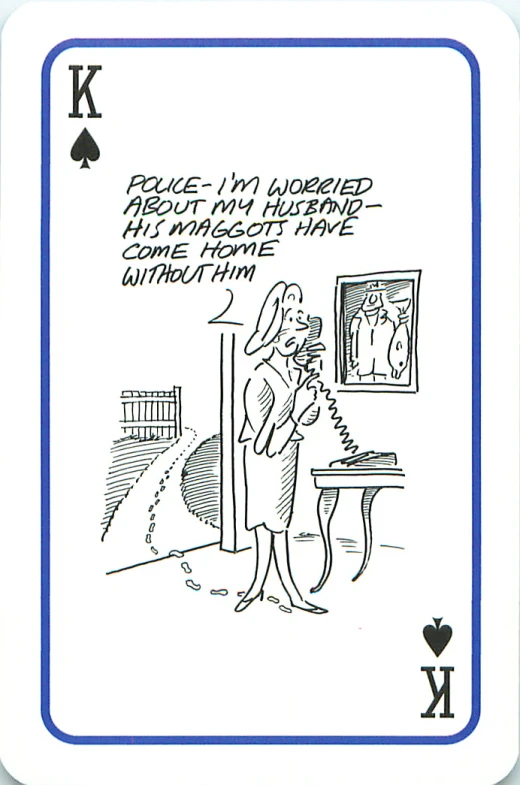 hand drawn playing cards depicting a man and woman looking at each other