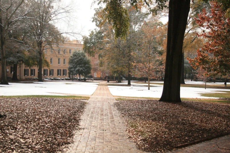 a large brick walkway in front of a building