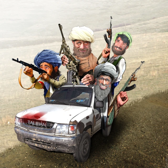 three men pose with guns and heads on an suv