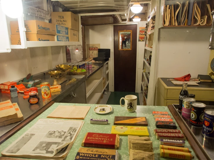 a bunch of food on a table in a room