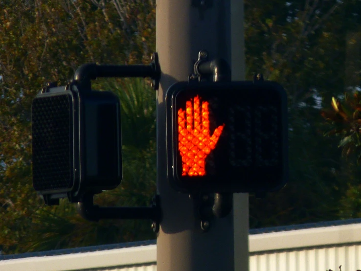 a traffic light with an image of a hand on it