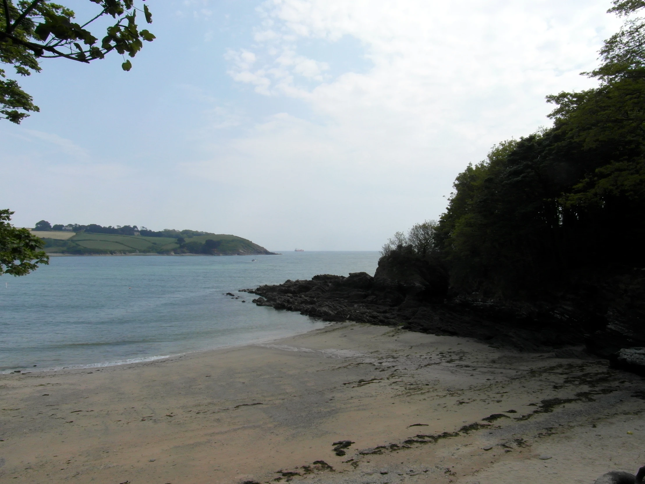 a shoreline near the beach has a few footprints in the sand