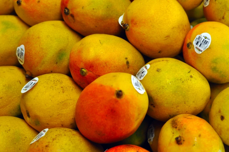 a pile of different kinds of fruit including mangoes