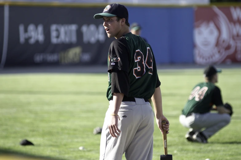 a baseball player holding his bat on the field