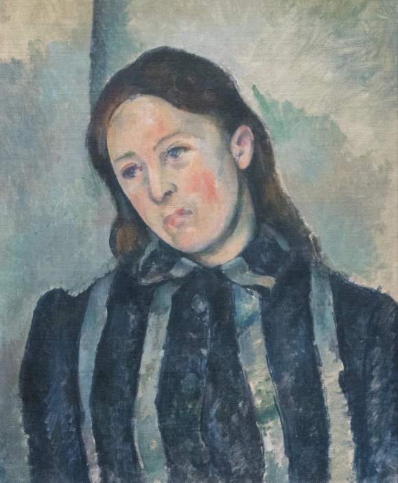 a painting of a woman looking at the camera