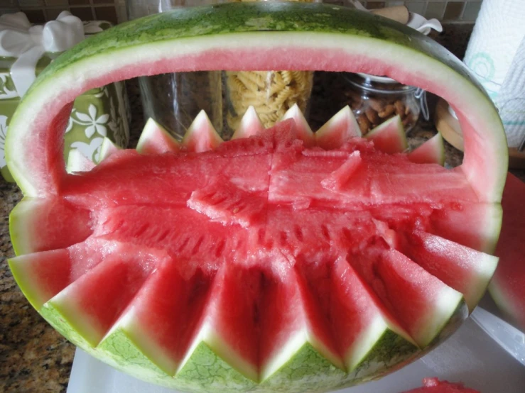 a watermelon in the shape of a monster