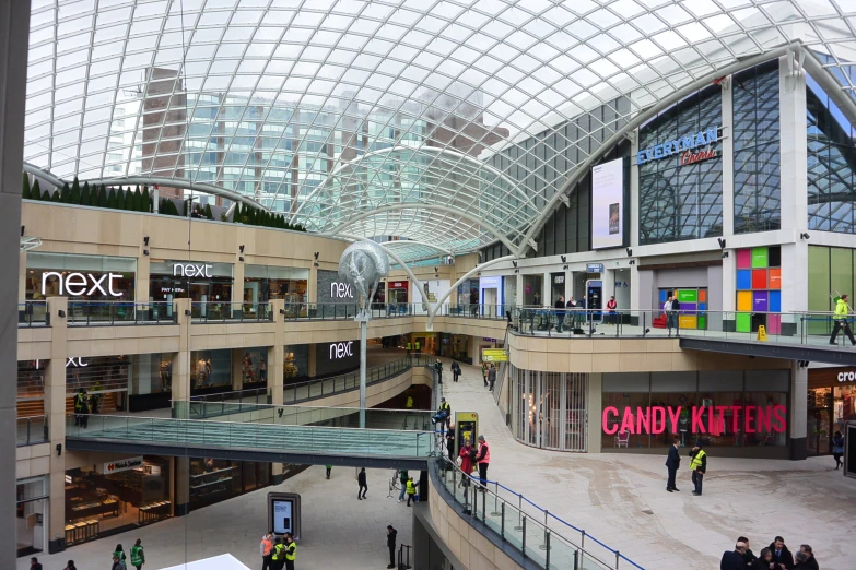 inside of a mall that is next to another building