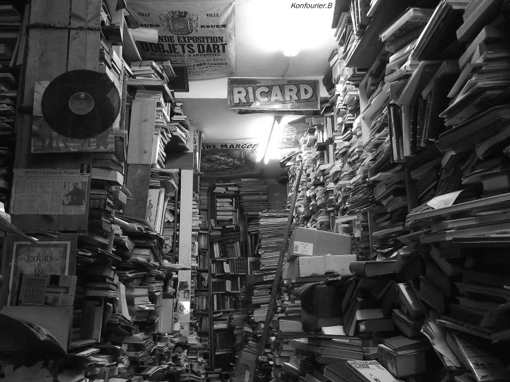 some shelves with lots of records and papers