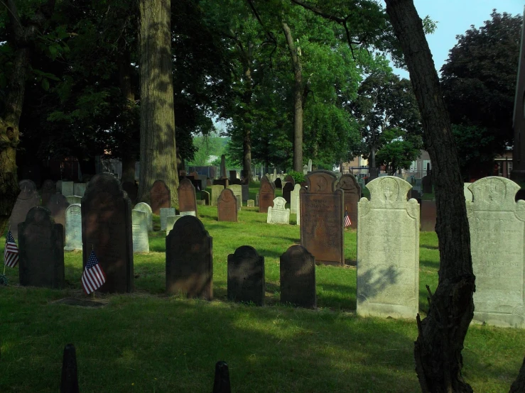 many different headstones in a large cemetery