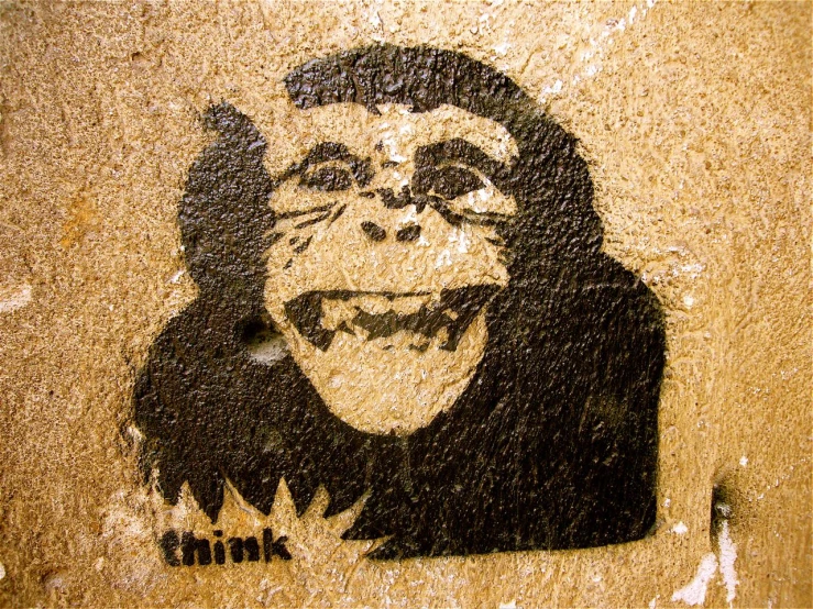a street sign with a painting of a monkey on it