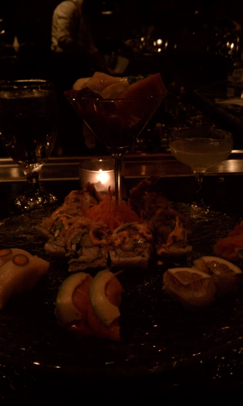 some food is on display in a fancy restaurant