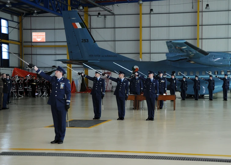 the air force commander salutes their rank as they inspect fighter planes