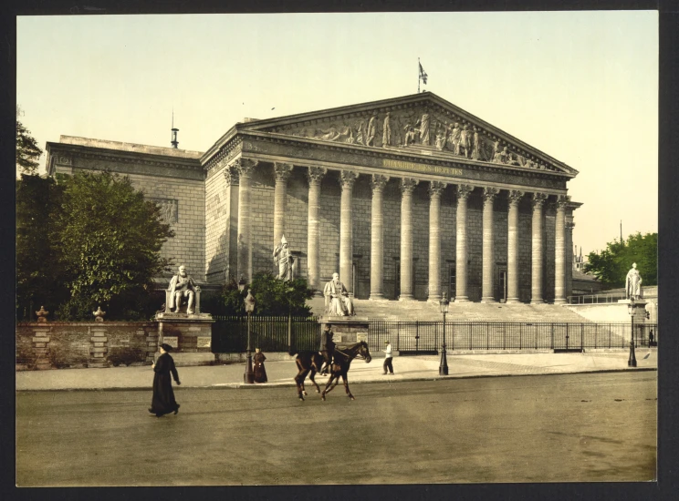 people are walking next to a large building