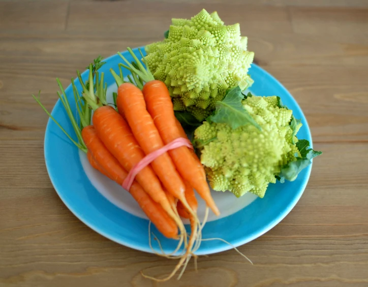 a plate filled with broccoli and carrots