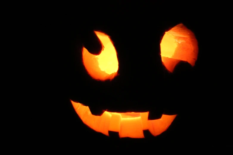 an image of a carved pumpkin with eyes