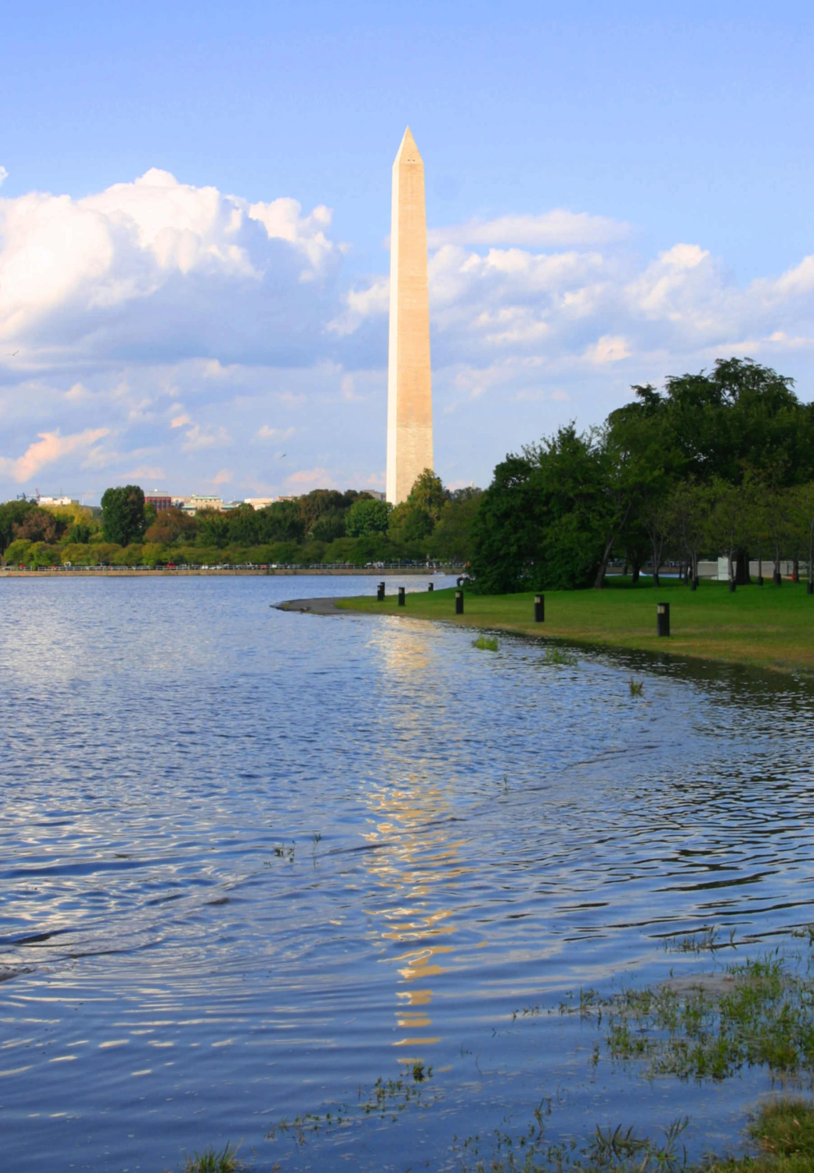 the washington monument and reflection lake in front