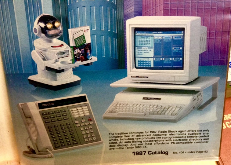 an advertit featuring an old computer on display