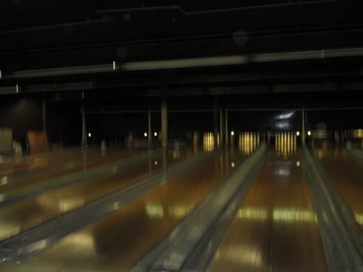 motion blurs the lanes in a bowling alley