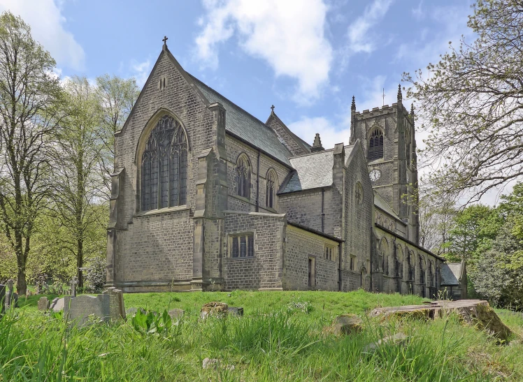 the stone building is tall and very old