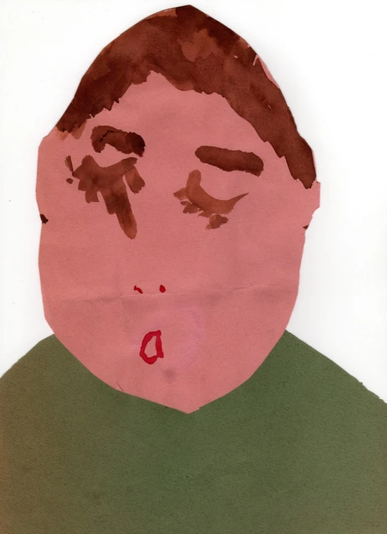 a portrait painted on paper depicting a person with eyes closed