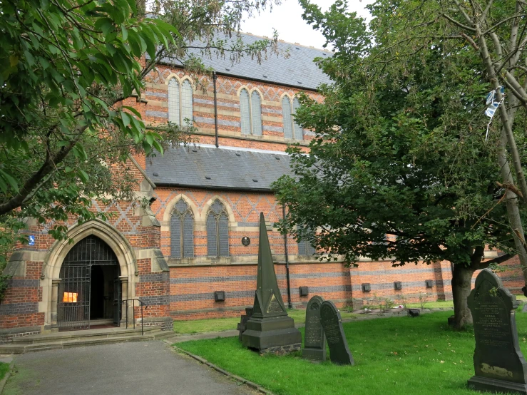 the church has many graves in front of it