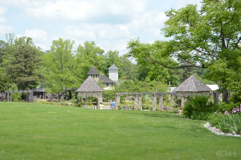 people are enjoying a sunny day on a green lawn