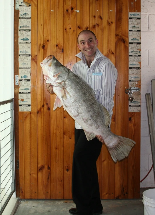 a man holding a large fish in his right hand