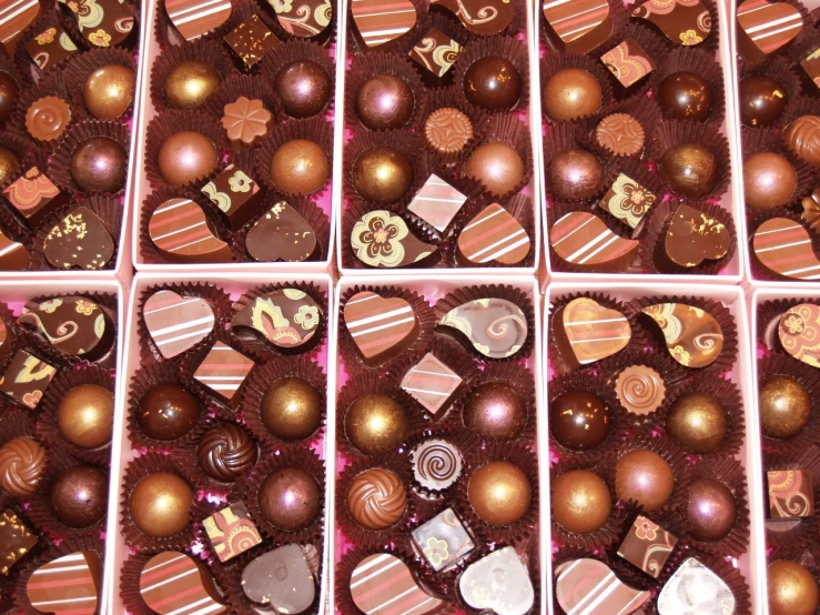 a box of many types of chocolates with different shapes