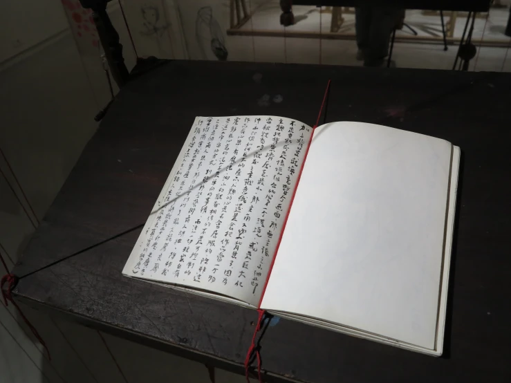 a book opened on top of a table in a room