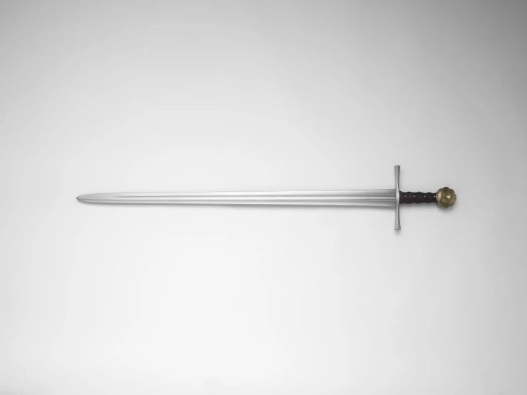 an open sword hanging from the wall on the floor