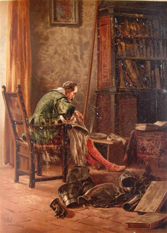 painting of an old woman reading a letter in her room
