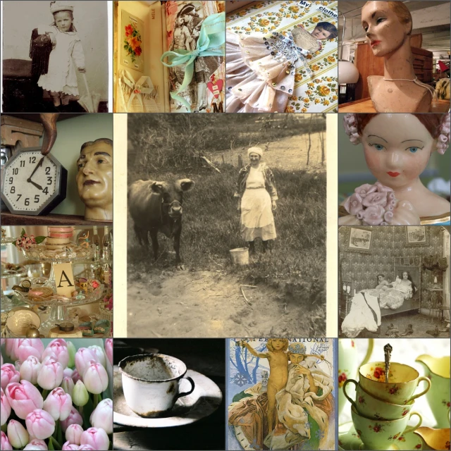 collage of pos depicting antique objects and pictures