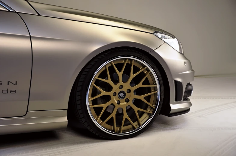 the rim of a car with yellow wheels