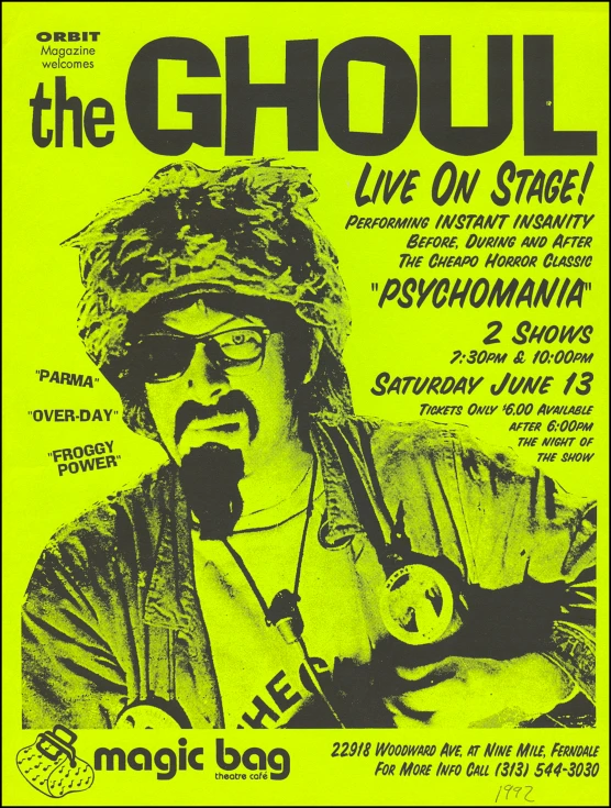 the g - sholl concert poster for psychic rock, written by jerry stohnana