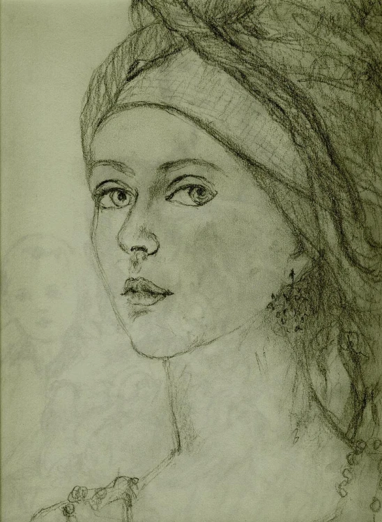 a drawing of a woman in a turban